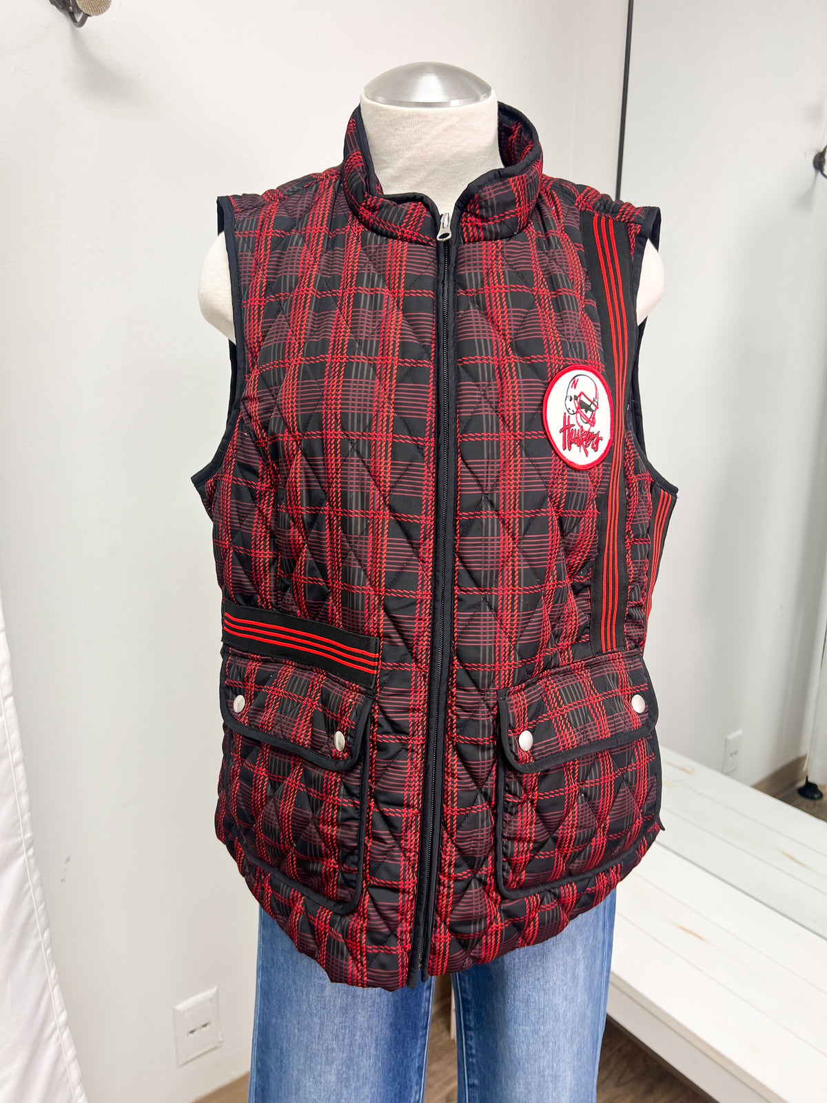 Red/Black Embellished Husker Vest - Size Large