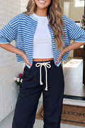 Loose Striped Knit Button Down Sweater Cardigan (S-XL)