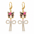 Pretty in Pink Dangle Bow Cat Earrings by D.K. Tlustos
