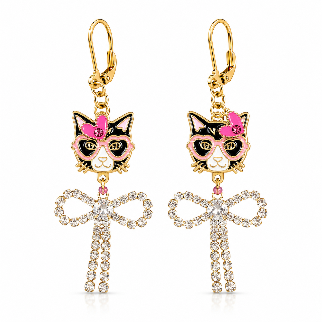 Pretty in Pink Dangle Bow Cat Earrings by D.K. Tlustos