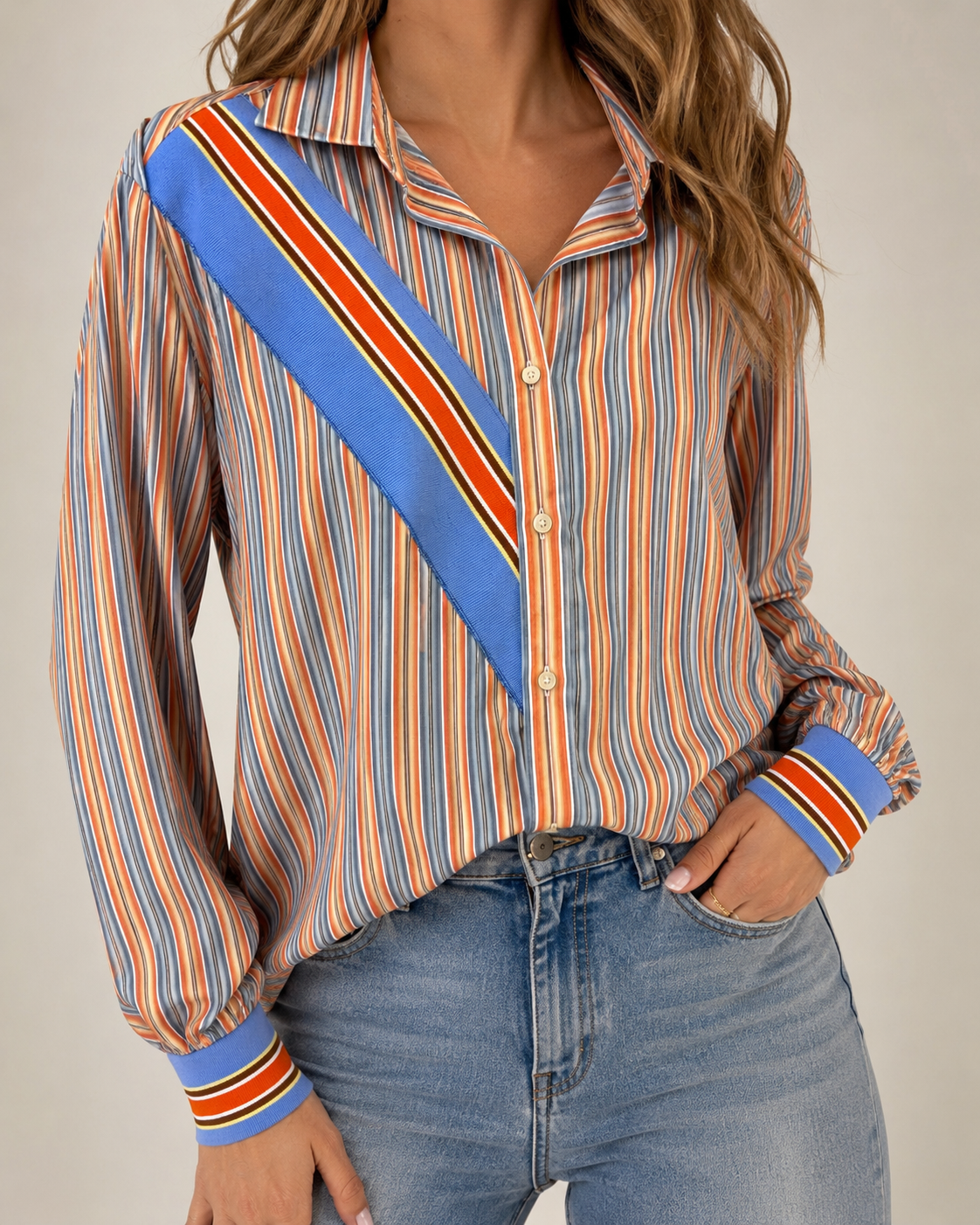 Sunset Stripe Blouse Embellished by Trish - Size X-Large