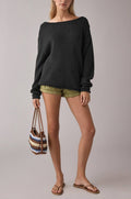 Oversized Boat-Neck Knit Sweater
