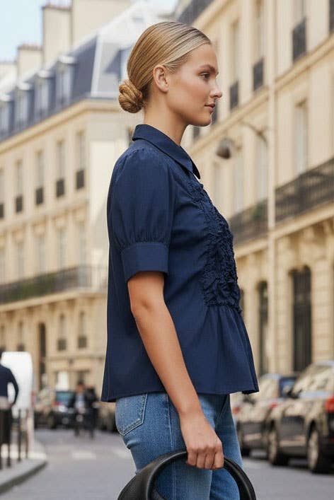 VAVA by Joy Han - RUCHED FRONT BUTTON UP BLOUSE