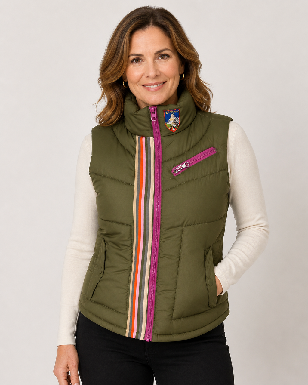 Hand-Embellished Alpine Chic Puffer Vest by Trish - Size Small