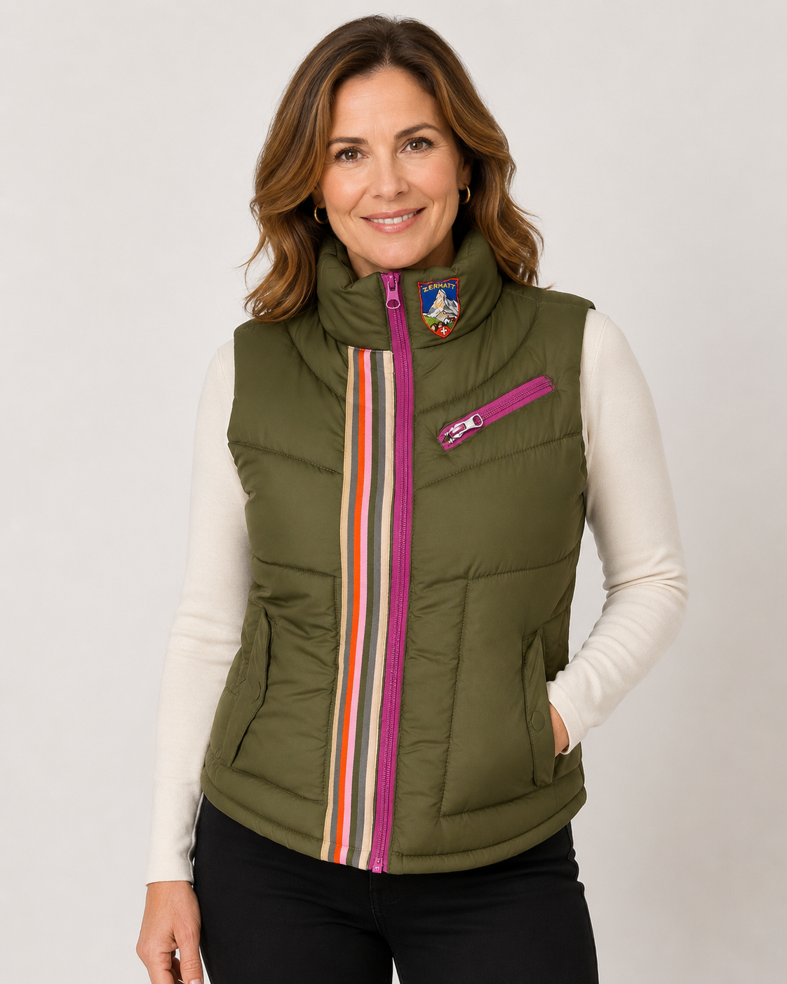 Hand-Embellished Alpine Chic Puffer Vest by Trish - Size Small