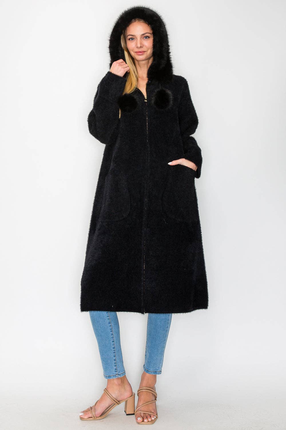 Suraya Faux Fur Pom Pom Coat