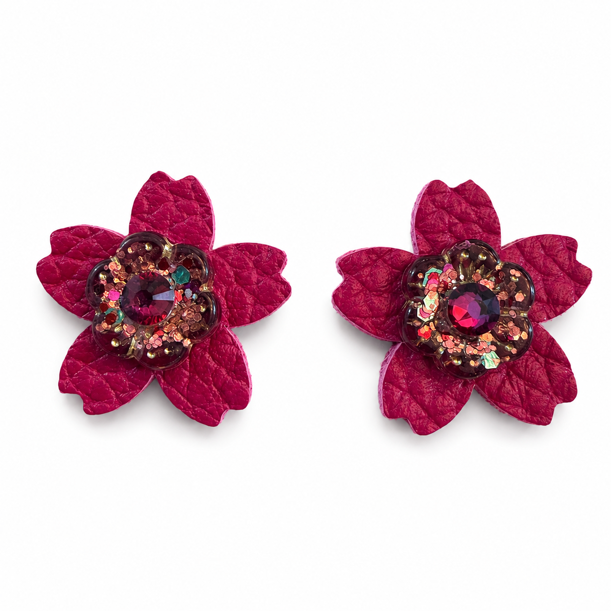 Fuchsia Bloom Finch Leather Earrings by D.K. Tlustos