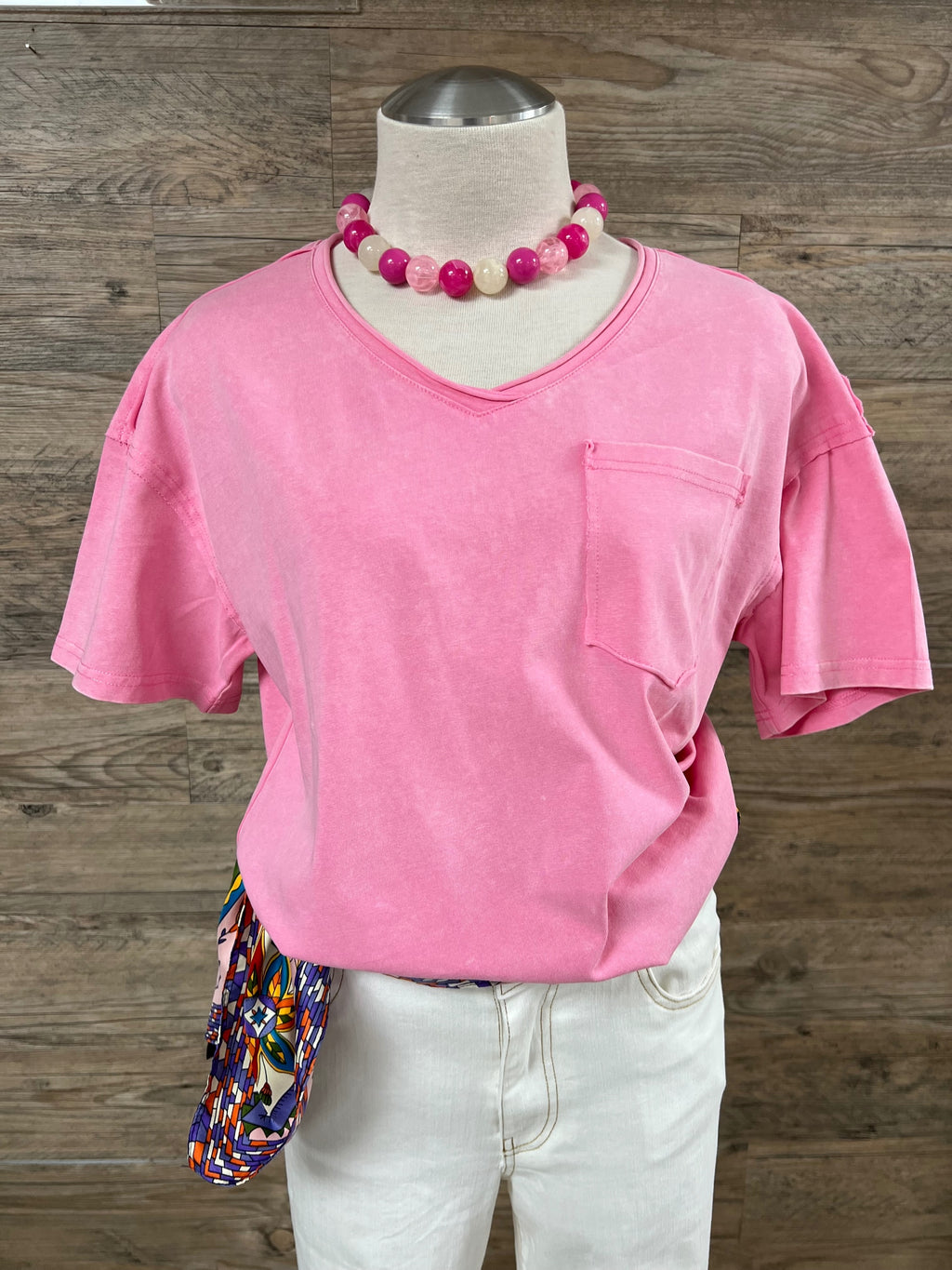 Pink Solid Mineral Wash Cotton Tee | S-XL