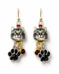 Handmade Whimsical Gray Kitten Earrings with Black Paws by D.K. Tlustos