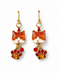 Handmade Whimsical Orange Kitten Earrings with Red Paws by D.K. Tlustos