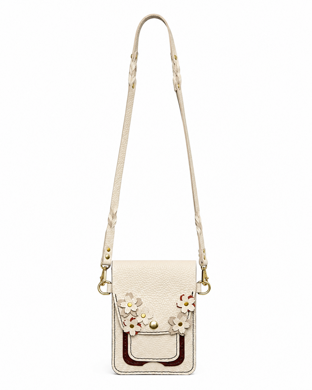 Beige and Brown Flowered Leather Crossbody by Finch