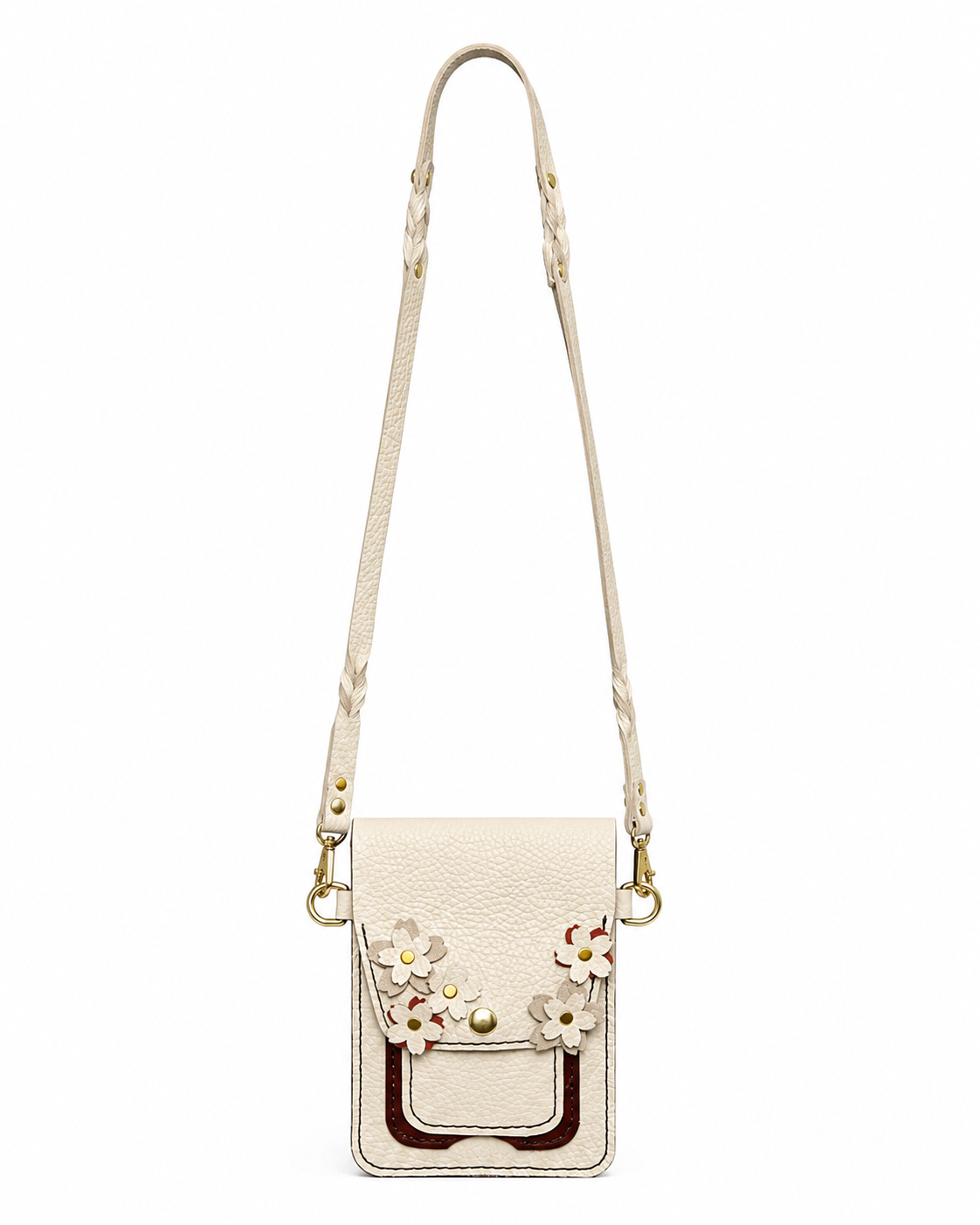 Beige and Brown Flowered Leather Crossbody by Finch