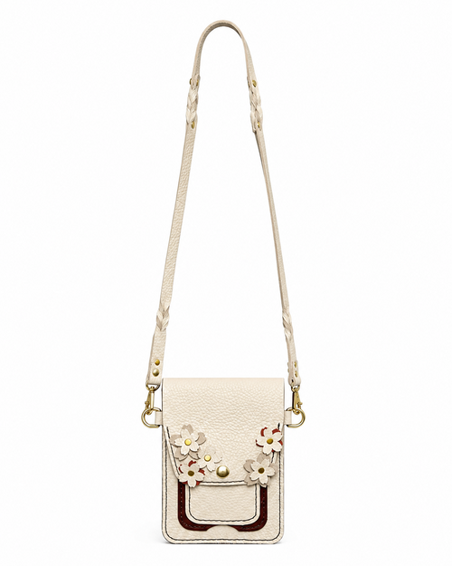 Beige and Brown Flowered Leather Crossbody by Finch