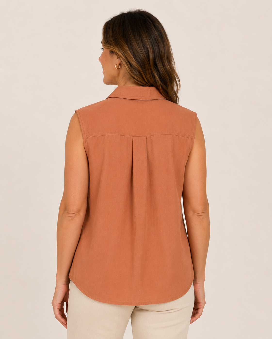 Hand-Embellished Autumn Orchard Sleeveless Shirt by Trish - Size Small