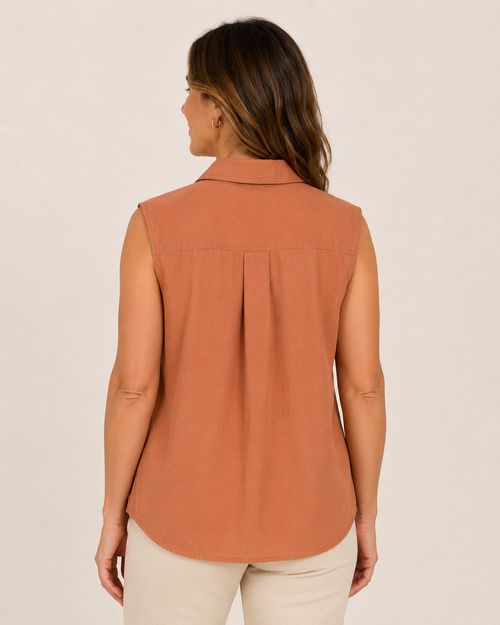 Hand-Embellished Autumn Orchard Sleeveless Shirt by Trish - Size Small
