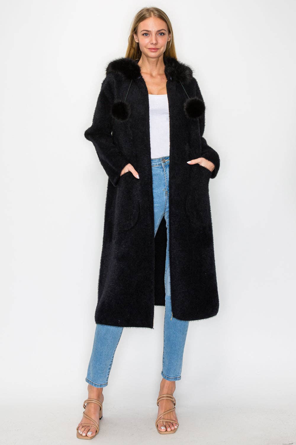 Suraya Faux Fur Pom Pom Coat