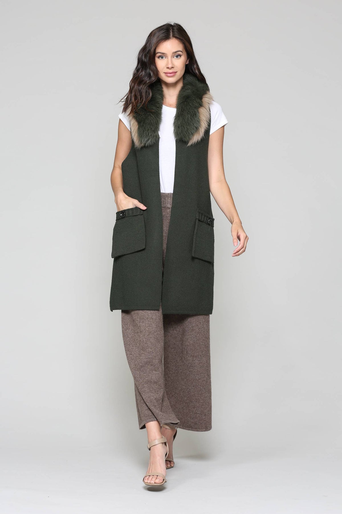Selma Knitted Vest with Faux Fur