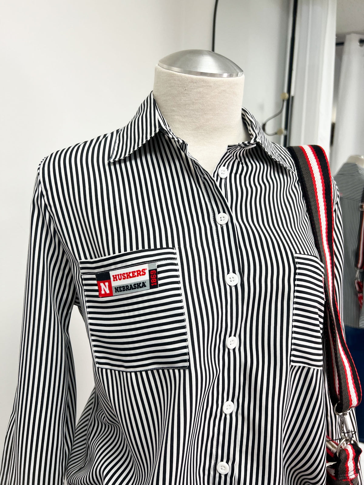 'Huskers' Black Striped Button-Down - Size Medium