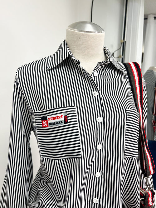 'Huskers' Black Striped Button-Down - Size Medium