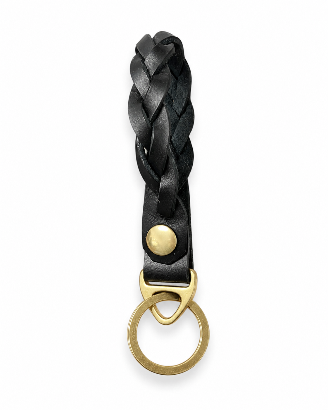 Handmade Braided Leather Keychain with Brass D-Ring by Finch