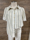 Floral Lace Trim Collared Top