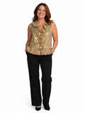 Hand-Embellished Golden Glam Ruffle Tank by Trish - Size X-Small