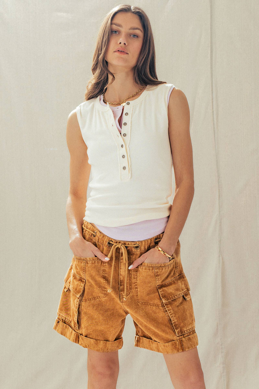 Mineral Wash Cotton Utility Cargo Shorts