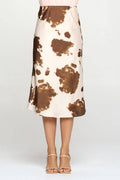 Cow Print Satin Midi Slip Skirt