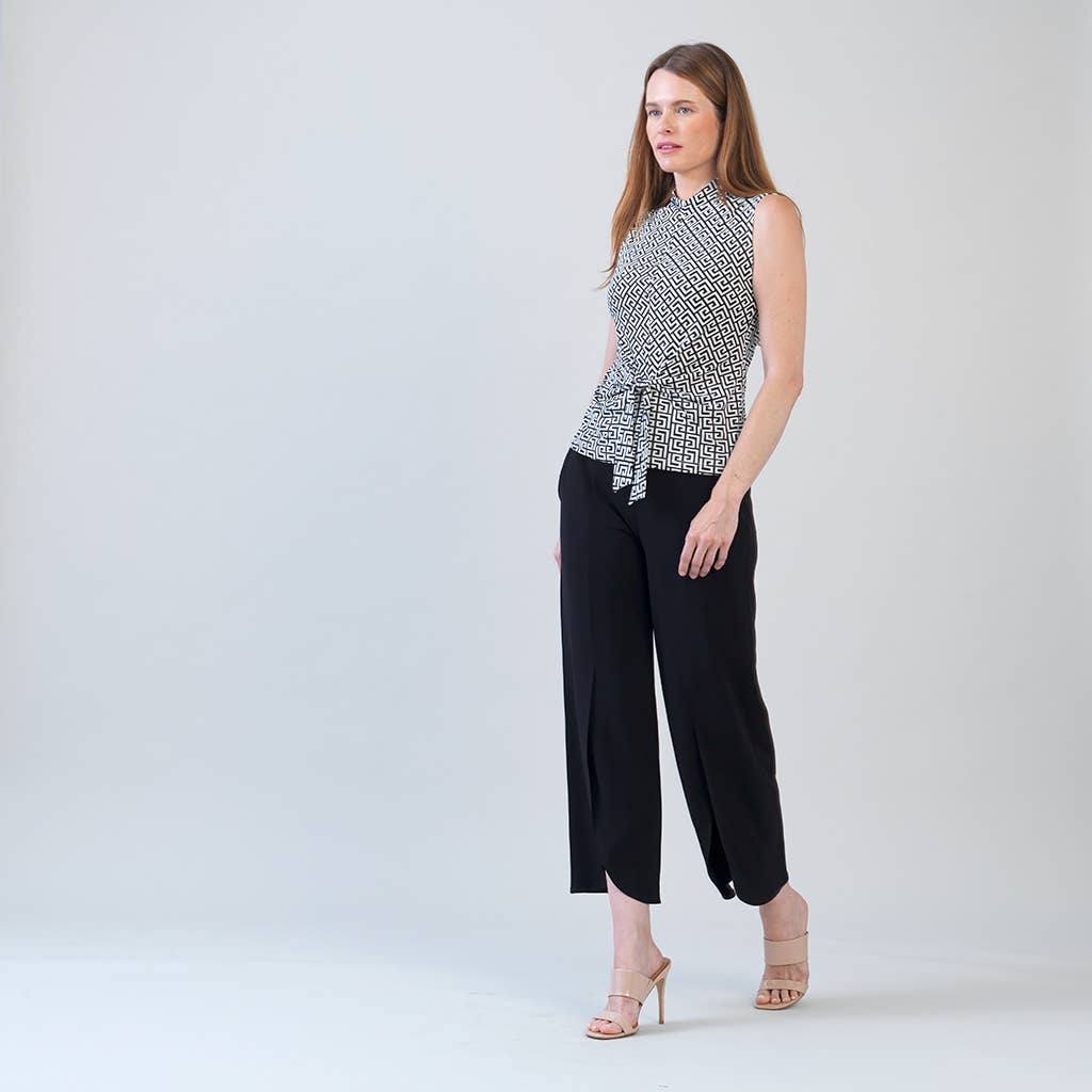 Clara Sunwoo Sleeveless Center Front Tie Top - Greek Key