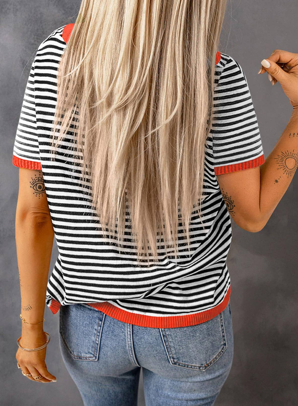 Contrast Trim Striped Sweater Top