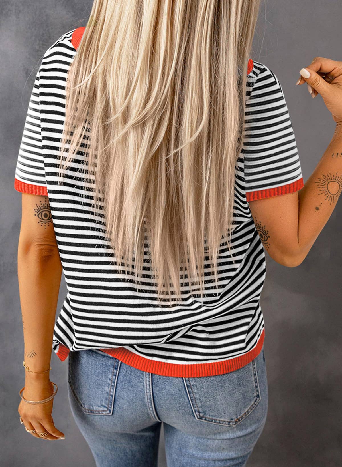 Contrast Trim Striped Sweater Top