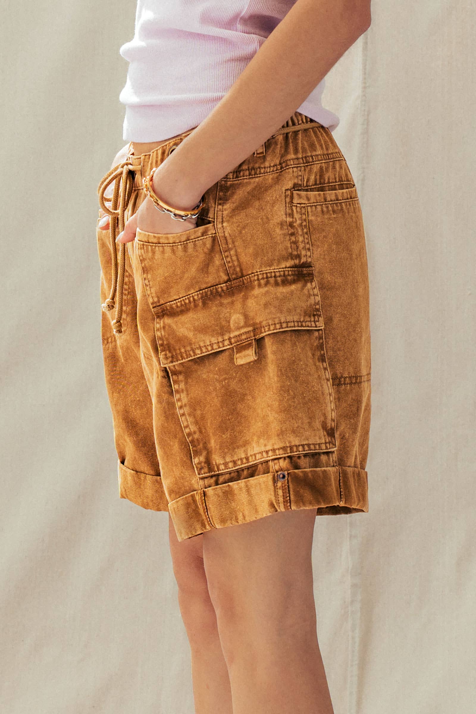 Mineral Wash Cotton Utility Cargo Shorts