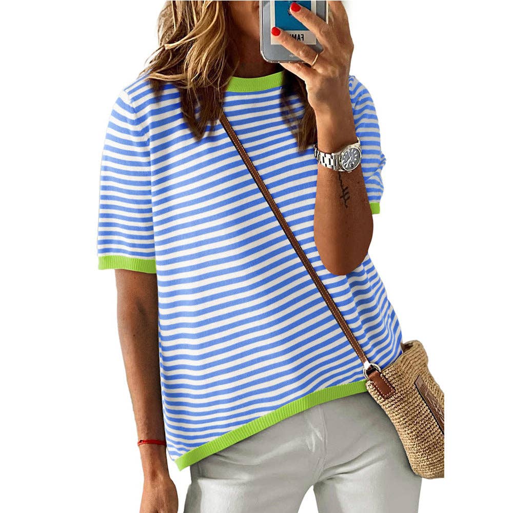 Contrast Trim Striped Sweater Top