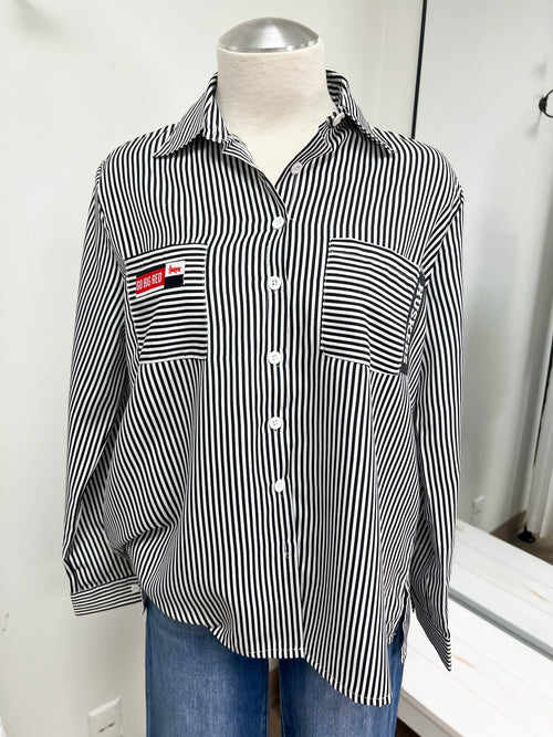 'Go Big Red' Black Striped Button-Down - Size Large