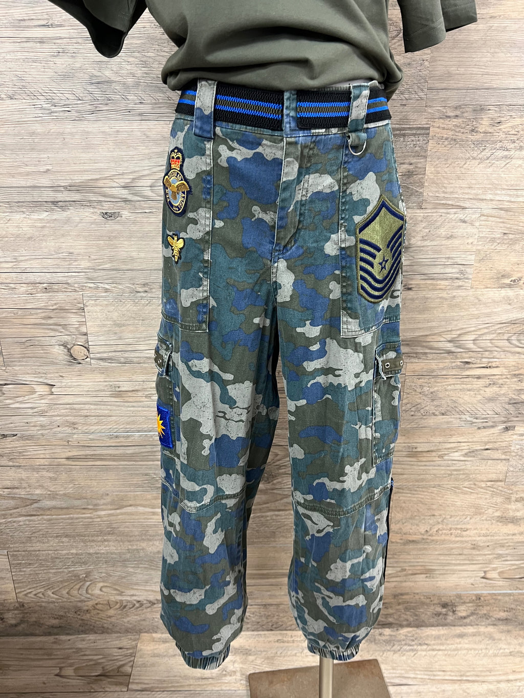 Queen Bee Military Camo Pants Embellished by Trish - Size Medium