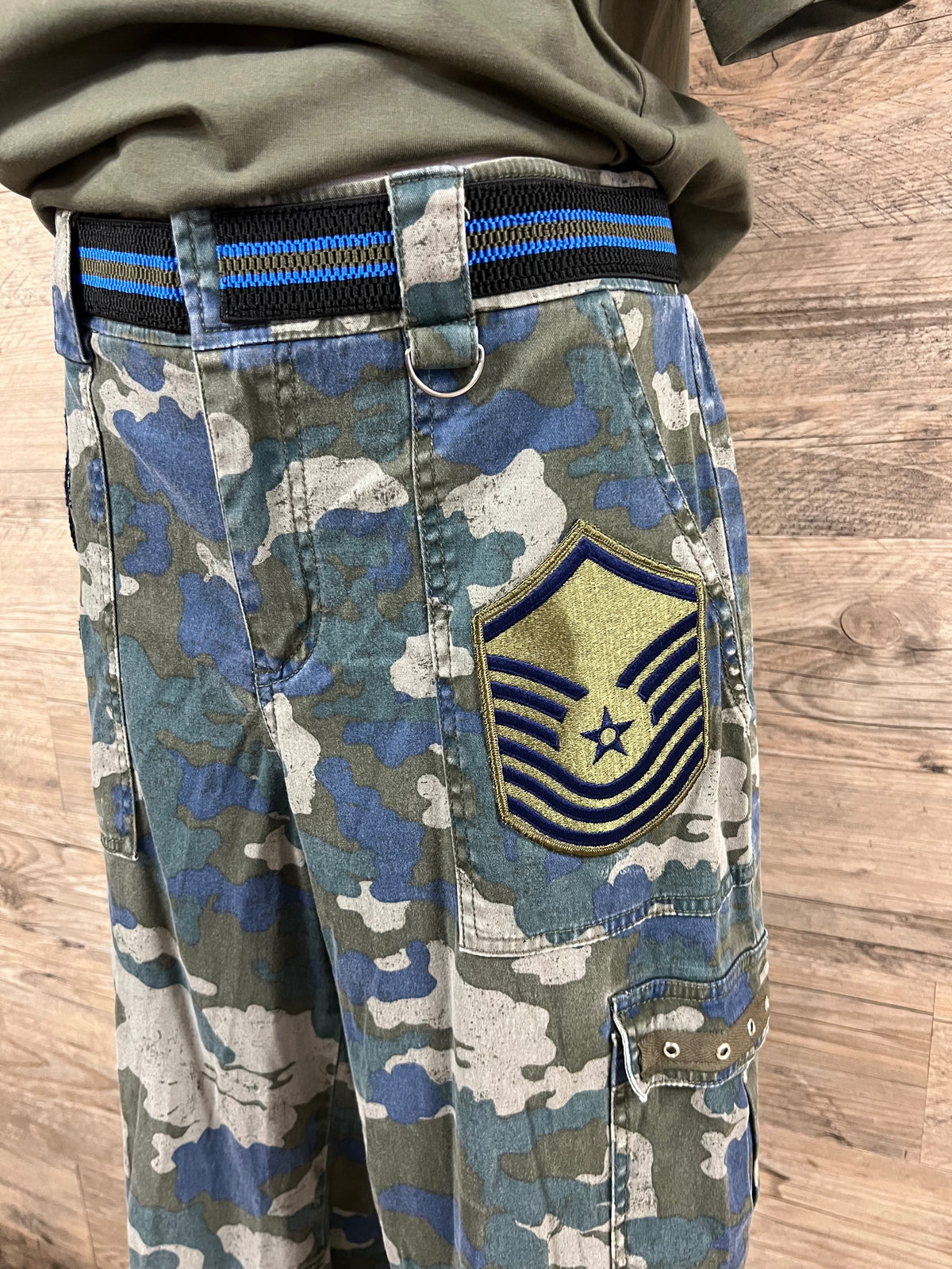 Queen Bee Military Camo Pants Embellished by Trish - Size Medium