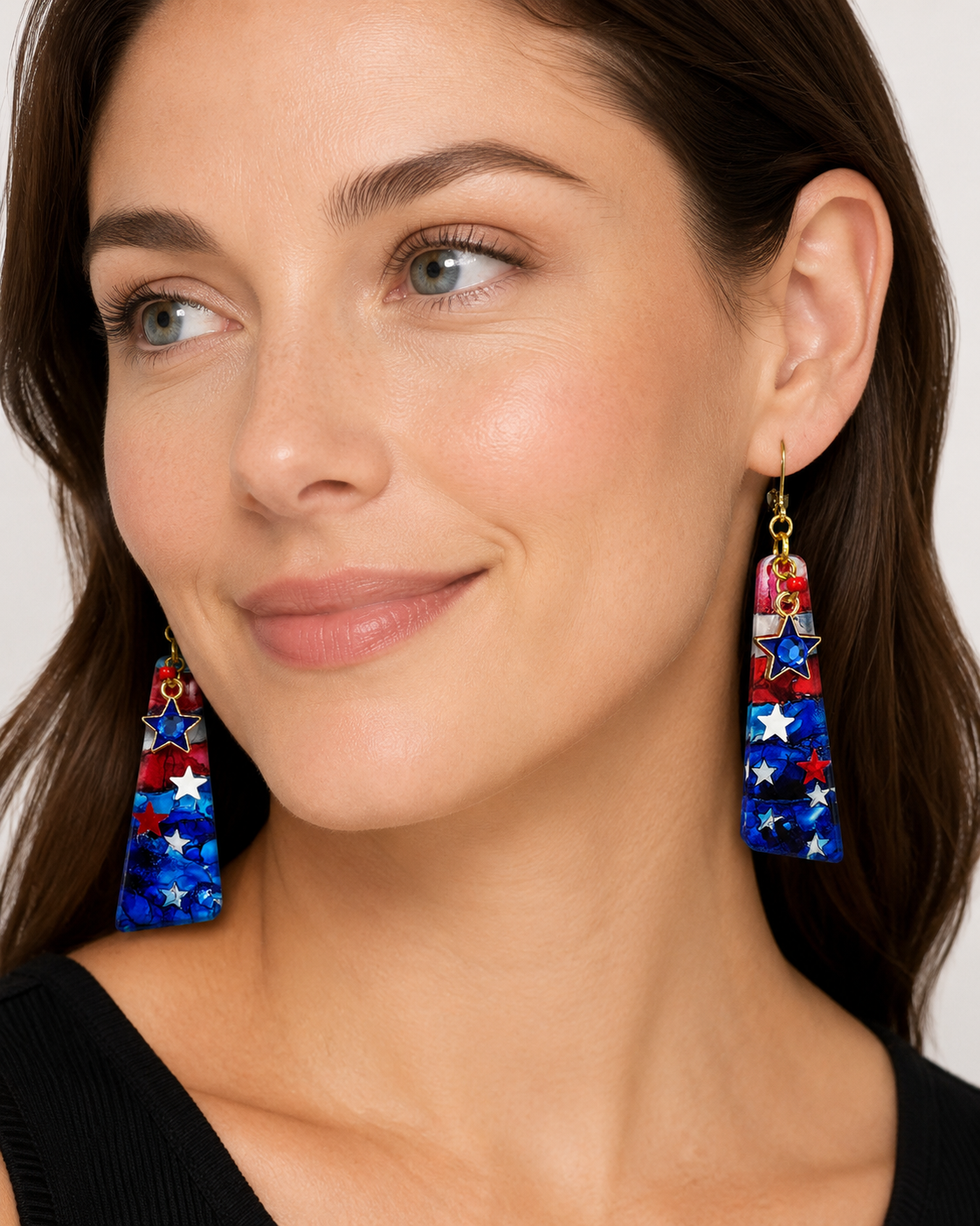 Handmade Americana Blue Star Earrings by D.K. Tlustos