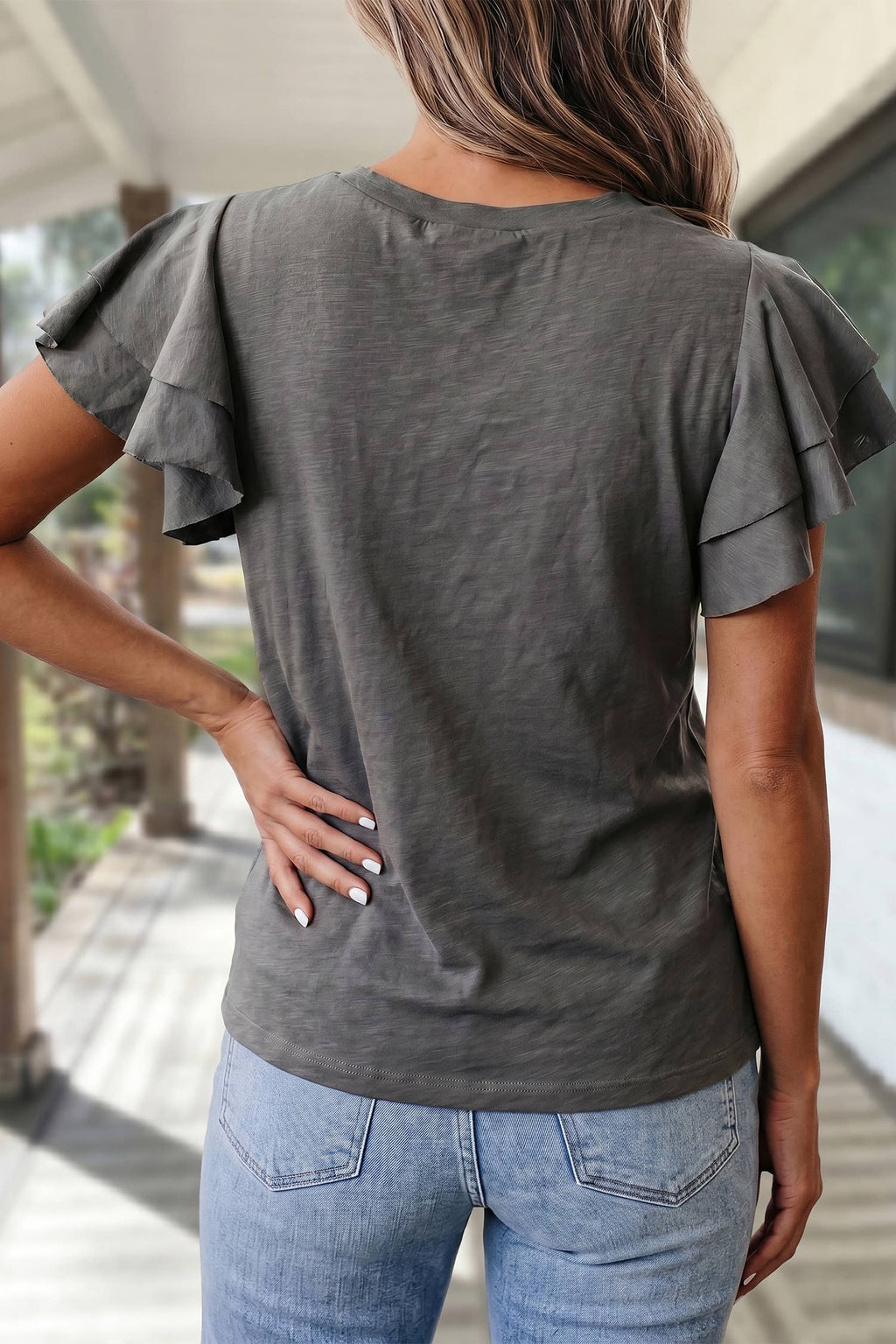 Charcoal Flutter Sleeve Knit Tee