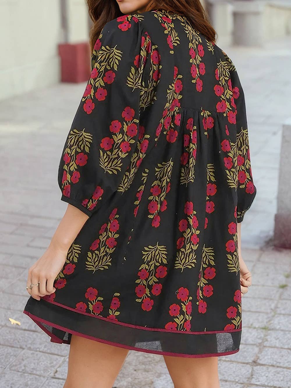 Black Floral Babydoll Dress