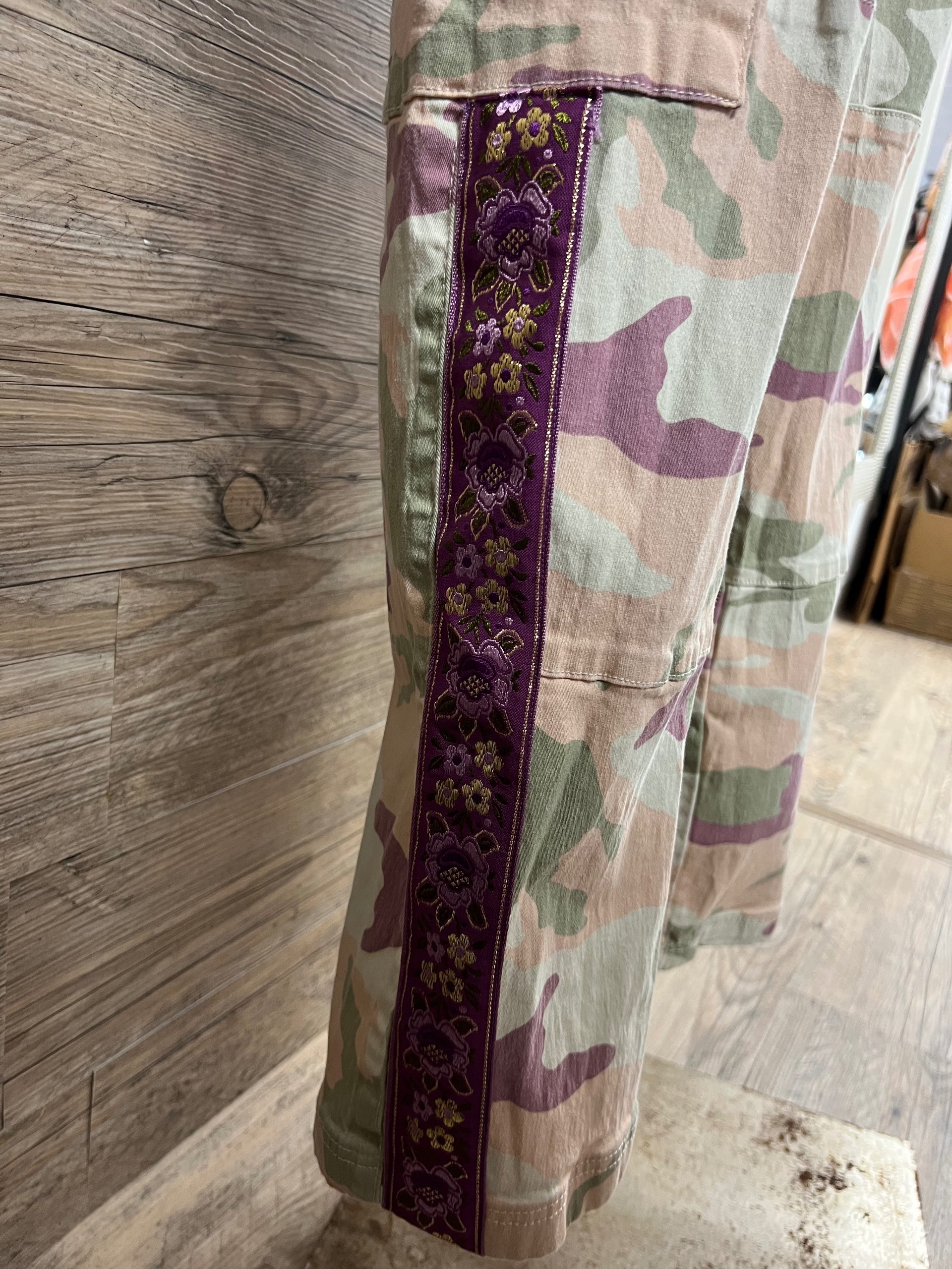 Raspberry Sherbet Camo Pants Embellished by Trish - Size L