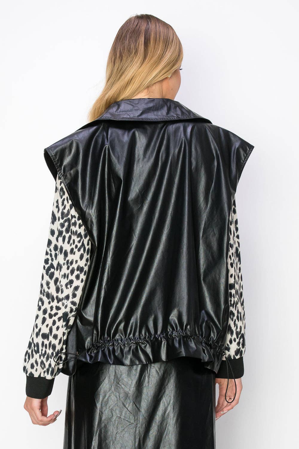 Leather Vest with Animal Print Lining