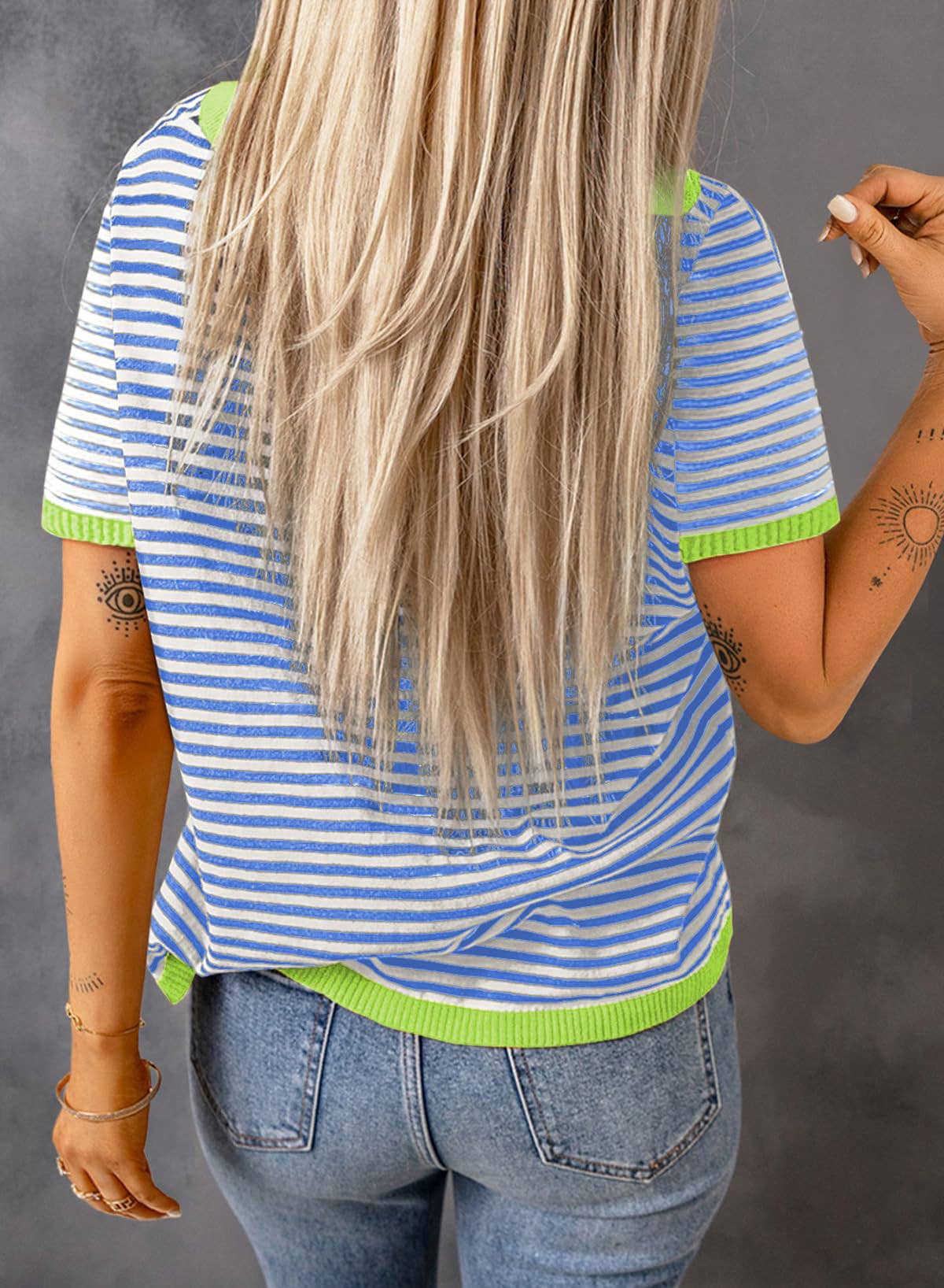 Contrast Trim Striped Sweater Top