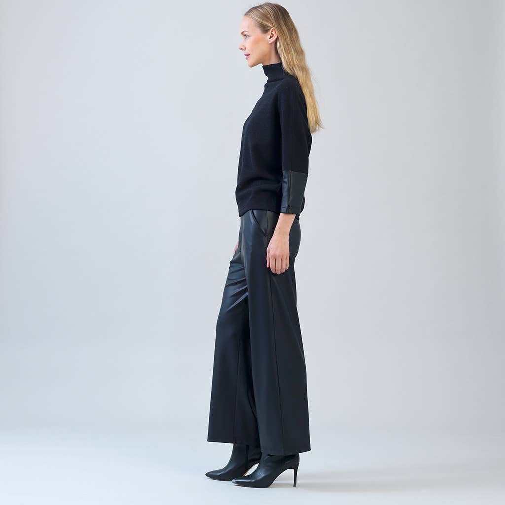 Clara Sunwoo Plush Ribbed - Liquid Leather Cuff Sweater Top