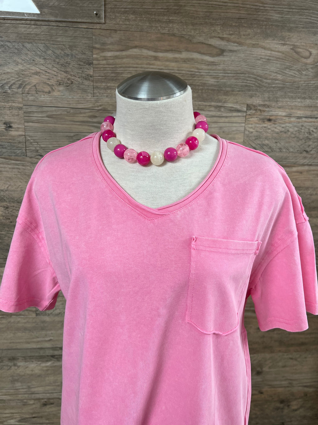 Pink Solid Mineral Wash Cotton Tee | S-XL