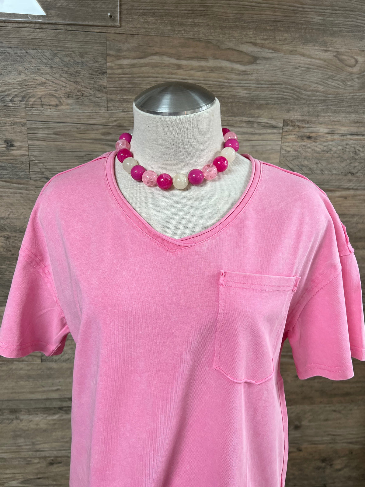 Pink Solid Mineral Wash Cotton Tee | S-XL
