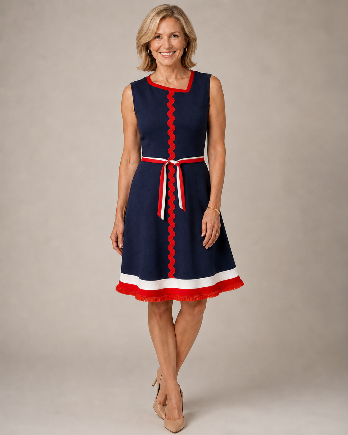 Hand-Embellished SLEEVELESS Fourth of July Rick Rack Dress