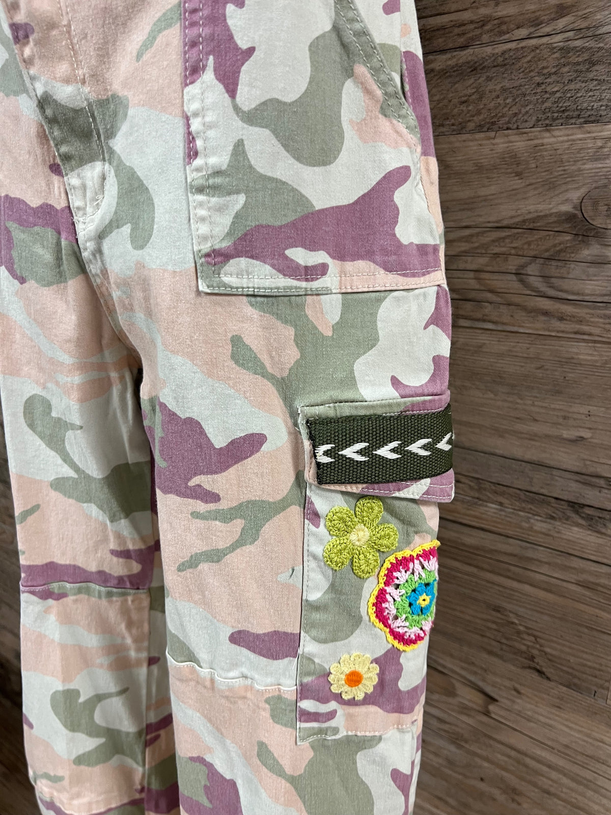 Raspberry Sherbet Camo Pants Embellished by Trish - Size L