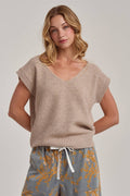 Ribbed Knit Cap Sleeve Dolman Sweater