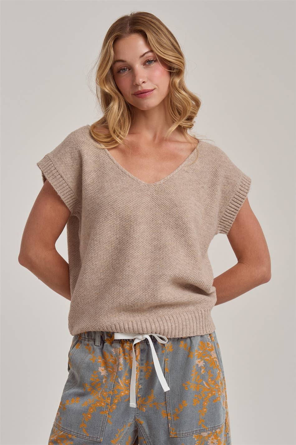 Ribbed Knit Cap Sleeve Dolman Sweater