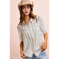 FLORAL WITH CRINKLE RAYON LACE TRIM COLLARED TOP